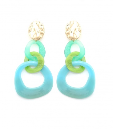 Oorclips met schakels in 3 verschillende kleuren groen