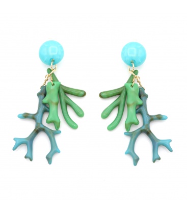 Oorclips met koraalvorm in turquoise en groen