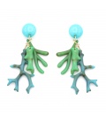 Oorclips met koraalvorm in turquoise en groen