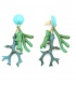 Oorclips met koraalvorm in turquoise en groen