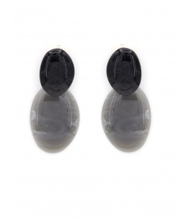 Oorclips met ovaal zwart oor stukje en grijze hanger