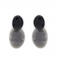 Oorclips met ovaal zwart oor stukje en grijze hanger