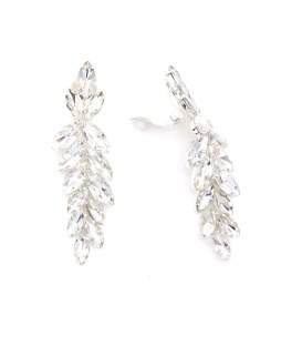 Oorclips zilverkleurig met heldere fonkelende steentjes in blad vorm