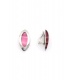 Oorclips met ovale roze cat eye steen en zilverkleurige omlijsting