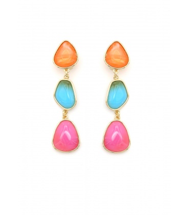 Oorclips met kleurblokken in goudkleurige setting