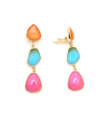 Oorclips met kleurblokken in goudkleurige setting