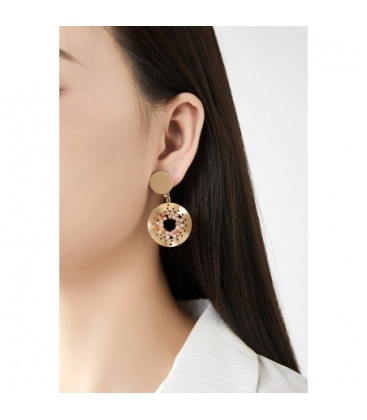 Oorclips goudkleurige met grijze kralen in de hanger