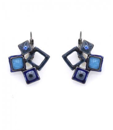 Oorbellen met blauwe vierkante vormen en glas steentje