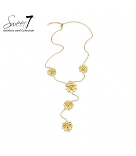 Halsketting goudkleurig met bloemen dessin