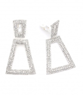 Oorclips zilverkleurig met heldere fonkelende strass steentjes 