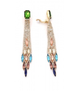 Oorclips lang groen met heldere strass steentjes en kleurrijke afwerking