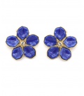 Moderne blauwe oorclips in bloem vorm met een goudkleurige afwerking