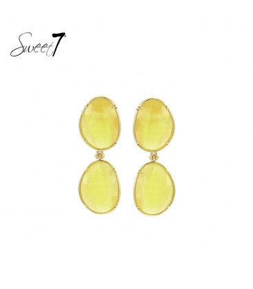 Oorbellen met dubbele gele ovale cat eye inleg