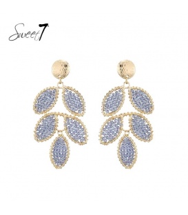 Oorbellen met blauwe kristallen in bladvorm