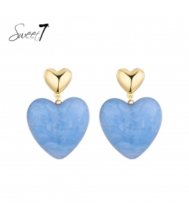 Oorbellen blauw hart met een goudkleurig oor stukje
