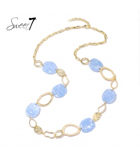 Mooi blauwe schakelketting met goudkleurige elementen