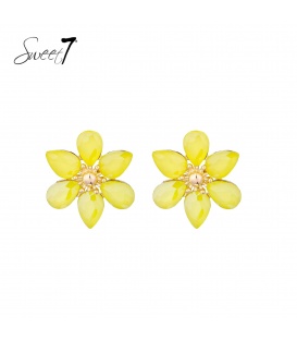 Oorbellen geel in de vorm bloemblaadjes en goudkleurige kern