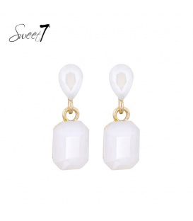 Oorbellen wit met facet geslepen glas steen