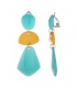 Oorclips met turquoise en okergeel met speelsevormen