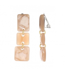 Oorclips beige met vierkante resin hangers