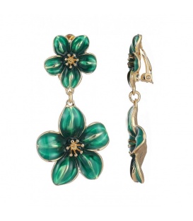 Oorclips met groene bloemen en goudkleurige details