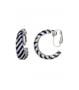 Zilverkleurige oorclips met blauw gedraaid motief
