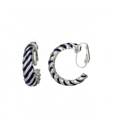 Zilverkleurige oorclips met blauw gedraaid motief