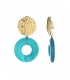 Oorclips met turquoise hanger en goudkleurige oor knop