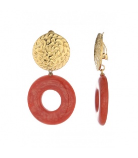 Oorclips met bruin, oranje hanger en goudkleurige oor stukje