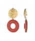Oorclips met bruin, oranje hanger en goudkleurige oor stukje