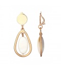 Oorclips rose gold met ivoorkleurige en een open ovale hanger 