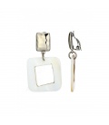 Oorclips met open witte vierkante hanger en zilverkleurig oor stukje