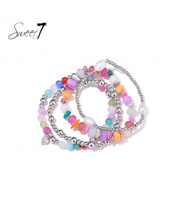 Gekleurde armband met glas kralen en zoetwater parels
