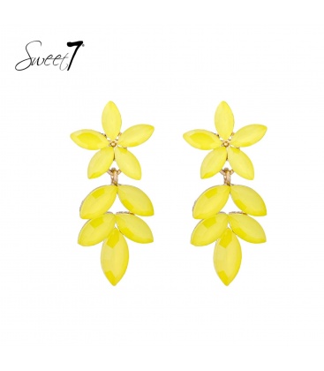 Oorbellen geel met bladvormige steeentjes