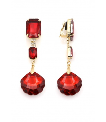 Oorclips met turquoise druppel steen en blauwe kristallen