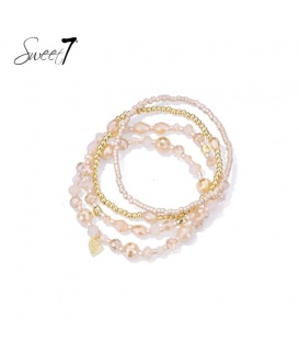 Armband set met camel kleurige kralen en goudkleurige details