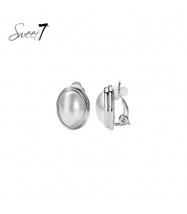 Oorclips met een zilverkleurige rand en een ovale witte inleg