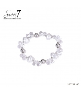 Armband zilverkleurig met glas kralen 