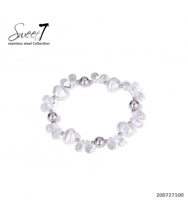 Armband zilverkleurig met glas kralen 