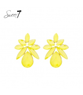 Oorbellen met gele bloem en druppelvormige hanger