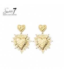 Oorbellen met dubbele hart hanger en zonnestralen