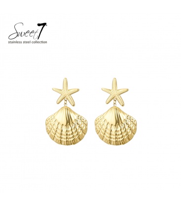 Oorbellen met zeester en schelp in goudkleurig design
