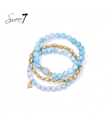 Armband blauw met kralen en meerdere lagen