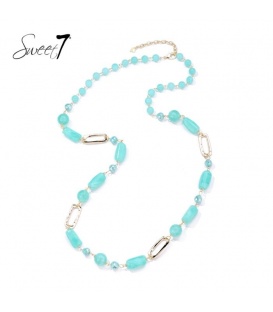 Halsketting met turquoise kralen en goudkleurige schakels