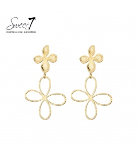 Oorbellen goudkleurig met dubbele bloemvorm 