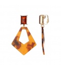 Oorclips met bruin gekleurde hanger en siersteen van glas