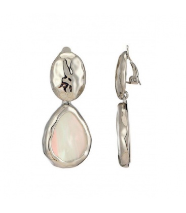 Oorclips zilverkleurig elegante met witte inleg