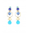 Oorclips blauw met bedels en goudkleurig accenten