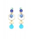 Oorclips blauw met bedels en goudkleurig accenten