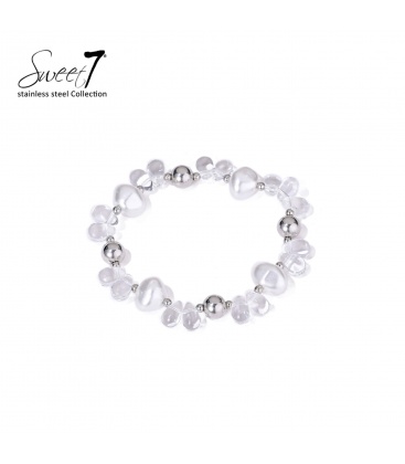 Armband zilverkleurig met glas kralen 